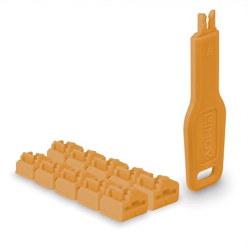 Lindy Orange RJ45 Port Locks, 10 pieces + 1 key