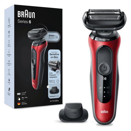 BRAUN Series 6 61-R1200s Foil Shaver Trimmer, Black, Red
