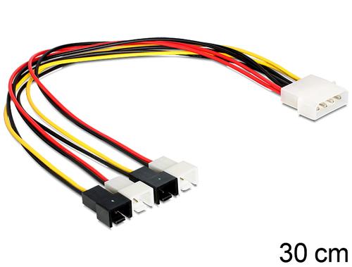 Delock Molex 4Pin Power Cable - 4x 2Pin Fan Cable, 0.30m, Stainless Steel/Steel