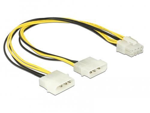 Delock Molex 2x4Pin Power Cable - EPS 8Pin 30cm, Stainless Steel/Steel