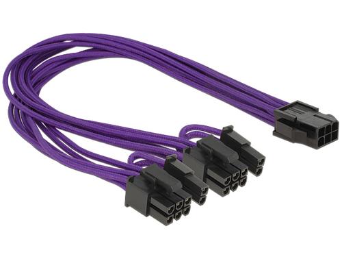 Delock Power cable 6pin PCIe - 2x 8pin Bu/St 0.30m Textile