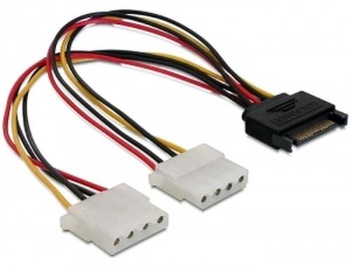 Delock SATA Power Cable 15Pin - 2x Molex 4Pin Straight/Right Angle 0.20m