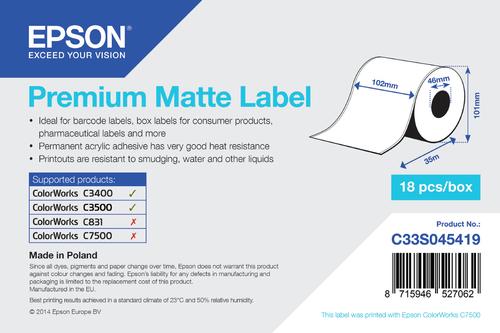 EPSON Premium Matte Label 102mm x 35m Continuous Roll.