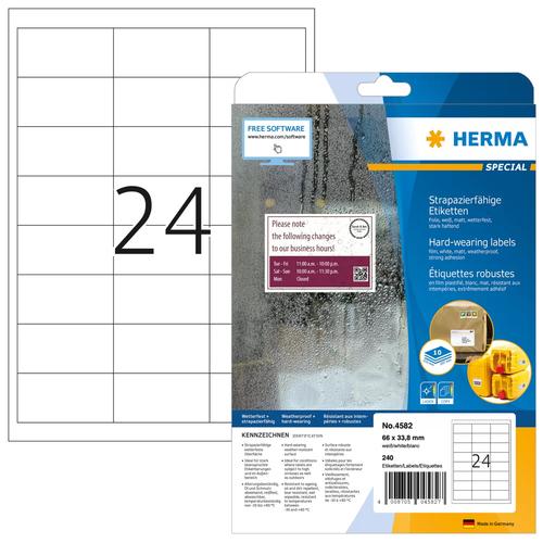 Herma Label. heavy-duty. A4 white 66.0x33.8 mm sturdy 240 pcs.