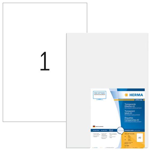 Herma A3 Labels transparent 297x420 mm Glossy 50 pieces.