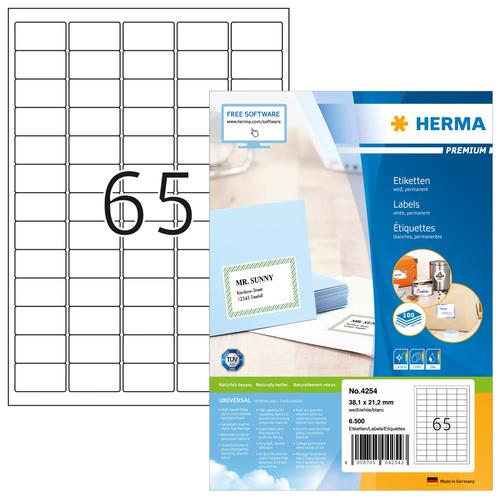 Herma Address labels A4 white 38.1x21.2 mm Paper 6500St.