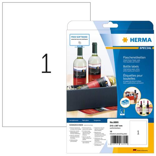 Herma Inkjet-Etiquette. A4 white 210x297 mm paper glossy 10 pieces.