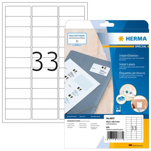 Herma Inkjet labels A4 white 63.5x25.4 mm paper 825 pcs.