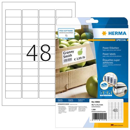 Herma A4 White Labels, 45.7x21.2 mm, Extremely Adhesive, 1200 Pieces.