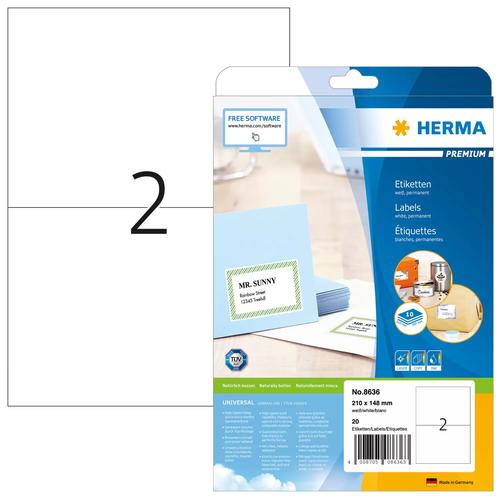 Herma Premium A4 white labels 210x148 mm paper 20 pcs.