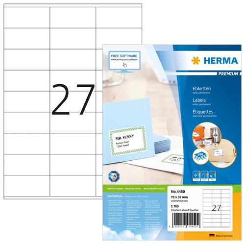 Herma Premium Labels A4 white 70x32 mm paper 2700 pcs.