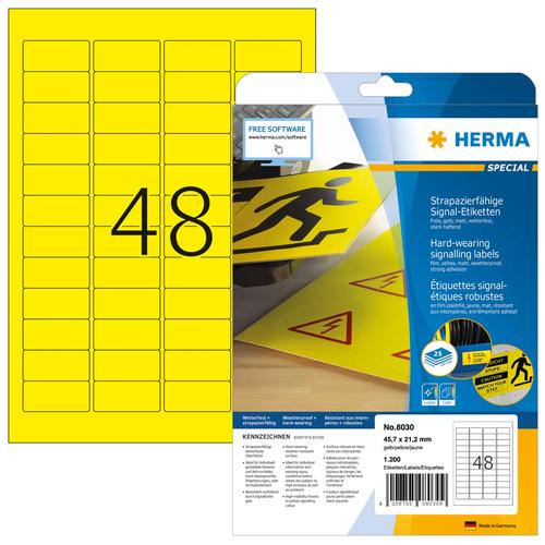 Herma Yellow adhesive labels A4 size 45.7x21.2 mm, 1200 pieces.