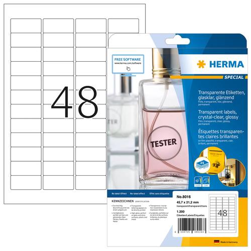 Herma Ethical glass clear A4 45.7x21.2 mm Film glossy 1200 sheets.