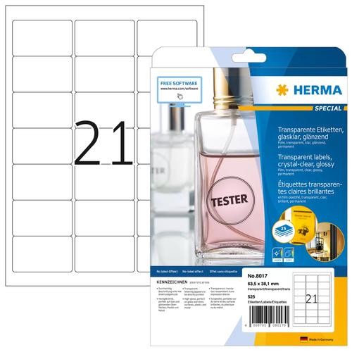 Herma Label. crystal clear A4 63.5x38.1 mm film glossy 525 pcs.