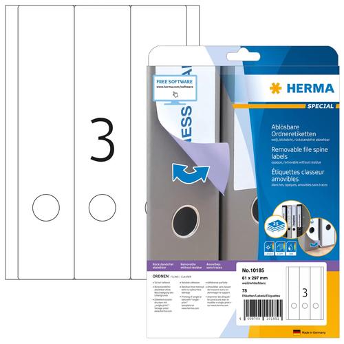 Herma Folder labels A4 white 61x297 mm removable opaque 75 pcs.