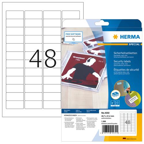 Herma Security labels white 45.7x21.2 mm Film 1200 pieces.