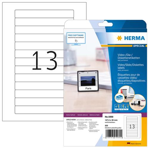Herma Video labels A4 white 147.3x20 mm paper 325 pcs.