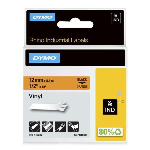 DYMO Rhino Industrial Vinyl Labels | 12 mm x 5.5 m | Black Print on Orange | Self-Adhesive | for Rhino AND amp; LabelManager Label Makers