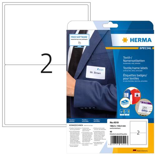 Herma Textile/Name labels A4 199.6x143.5mm white 40pcs.