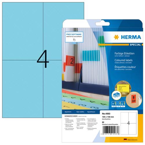 Herma A4 blue labels, 105x148mm, matte paper, removable, 80g.
