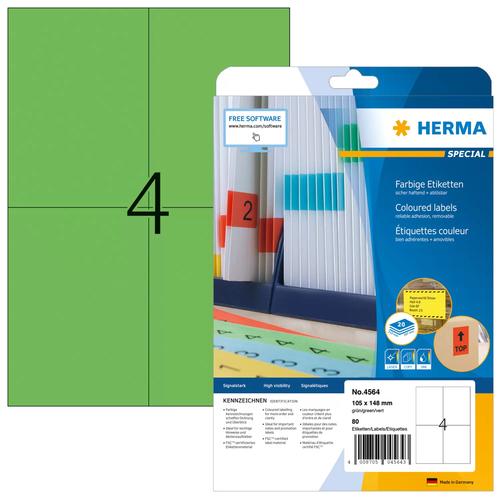 Herma A4 green labels, 105x148mm, matte paper, removable, 80g.