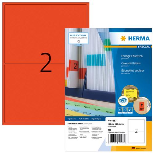 Herma Labels A4 red 199.6x143.5mm paper matte 1400 pcs.