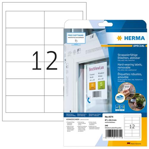 Herma A4 Foil Labels 97x42.3mm white peel-off 240pcs.