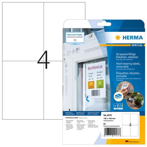 Herma A4 Film Labels 105x148mm white peel-off 80pcs.