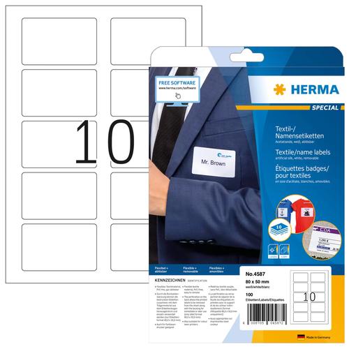Herma Textile/Name labels A4 80x 50mm white 100 pcs.