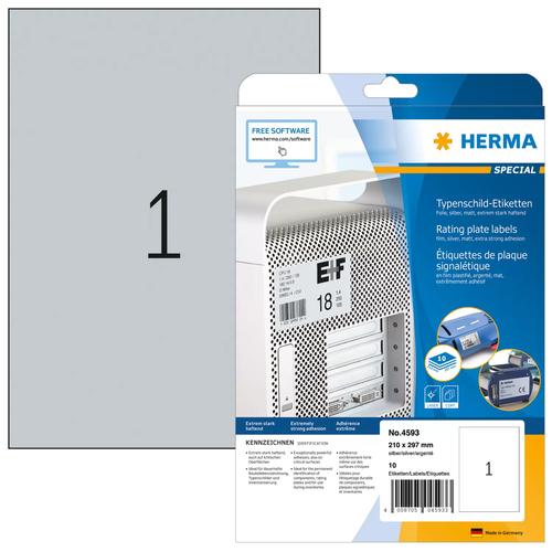 Herma Type plate labels A4 silver 210x297 mm film 10 pcs.