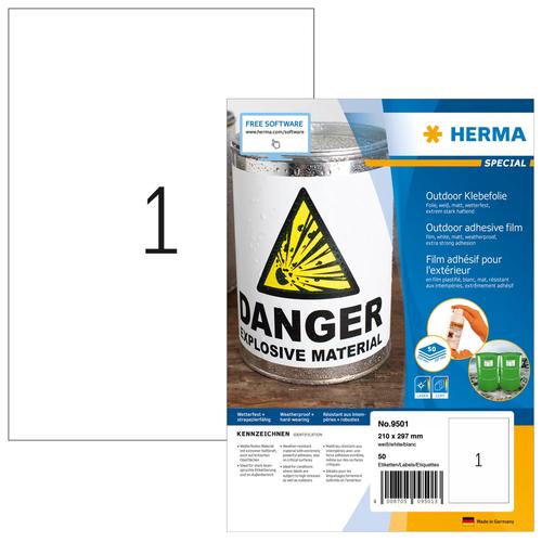 Herma Label. A4 Outdoor adhesive film white 210x297 mm 50 pcs.