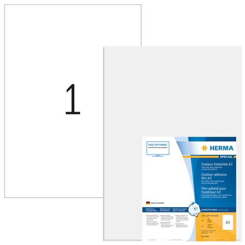Herma Label. A3 Outdoor adhesive film white 297x420 mm 10 pcs