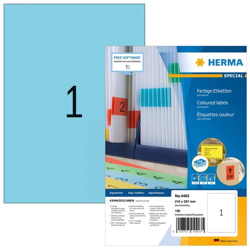 Herma Labels A4 blue 210x297 mm paper matte 100 pcs.