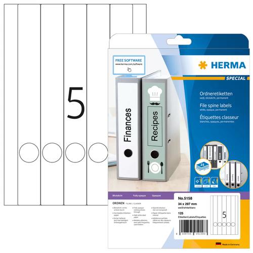 Herma A4 White Labels, 34x297 mm, Paper, Opaque, 125 Pieces.