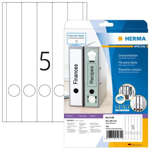 Herma A4 White Labels, 38x297 mm, Paper, Opaque, 125 Pieces.