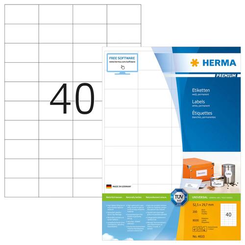 Herma A4 White Labels 52.5x29.7 mm Paper Matt 8000 Pieces.