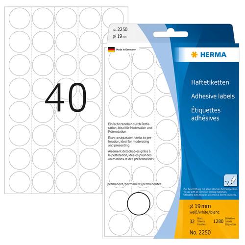 Herma Multifunction labels white 19 mm round paper 1280 pieces.
