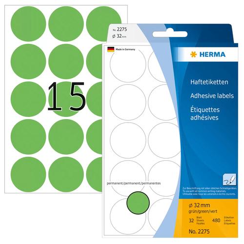 Herma Multi-purpose labels green 32 mm round Paper 480 pieces.