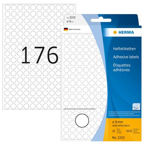 Herma Multi-purpose labels white 8 mm round paper 5632 pcs.