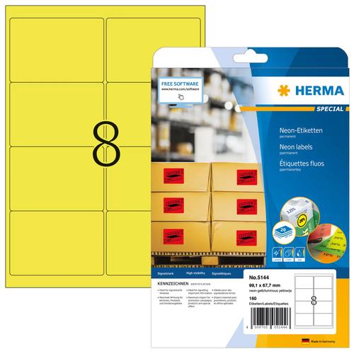 Herma Labels A4 neon yellow 99.1x67.7 mm Paper 160 pcs.