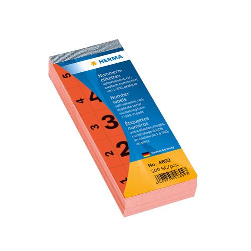 Herma Self-adhesive number block 1-500 red 28x56 mm