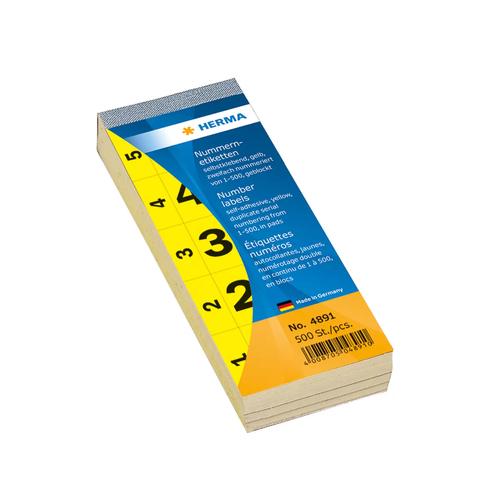 Herma Self-adhesive number block 1-500 yellow 28x56 mm