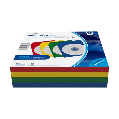 MediaRange CD/DVD Paper Sleeves Color Pack (100 Pieces, Bulk)