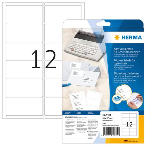 Herma Address labels. 94x47 mm matte paper rounded corners 240 pcs.