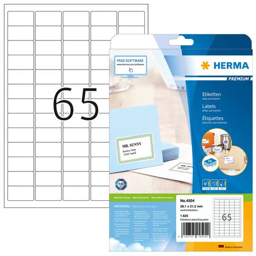 Herma Premium A4 White Address Labels 38.1 x 21.2 mm 1625St.