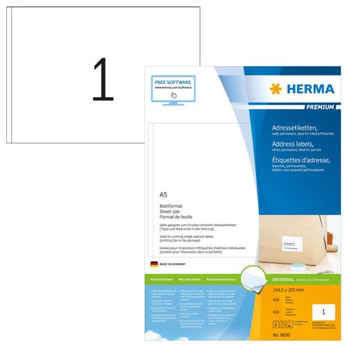 Herma Address labels A5 white 148.5x205 mm Paper 400 pieces.
