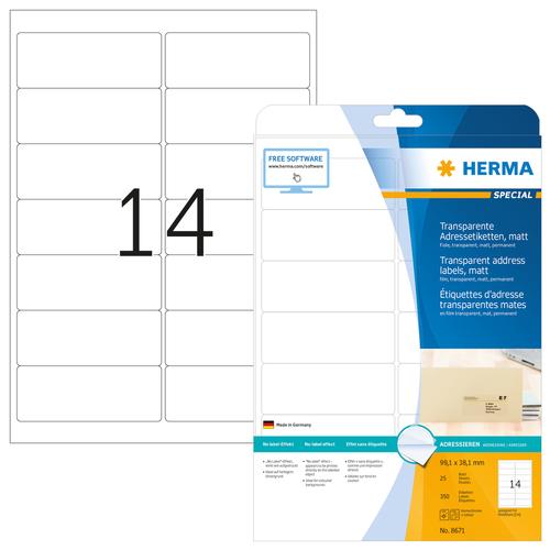 Herma Labels transp. matte A4 99.1x38.1 mm Foil 350 pcs.