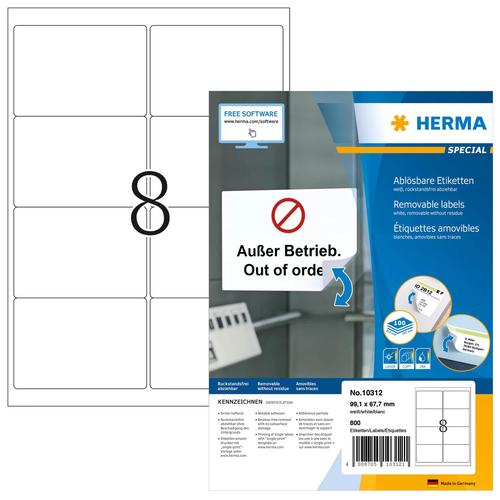 Herma Address labels A4 white 99.1x67.7 mm opaque 800 pieces.