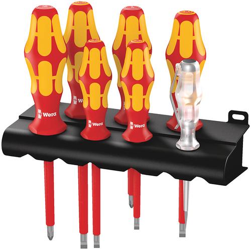WERA Screwdriver set 160i/7 (red/yellow, KraftformPlus, LaserTip, voltage tester)