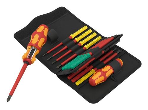 WERA Kraftform Kompakt VDE 17 RA 1, 17-piece set (red/yellow, including 2 handle sleeves, VDE interchangeable blades)